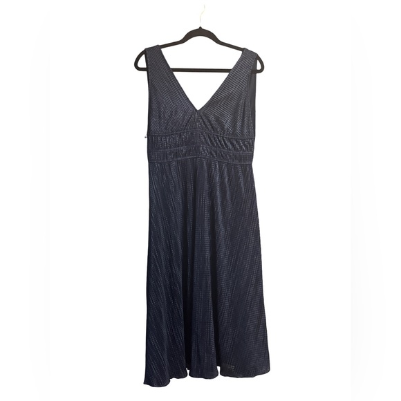 MONIQUE LHUILLIER Night Sky Deep V-neck Back Ties Sleeveless Dress Sz 8 - Picture 4 of 9